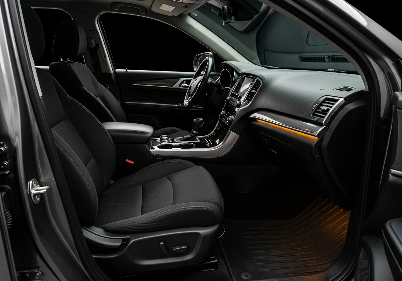 Freshly extracted SUV interior in Calgary with spotless seats and groomed carpet showing vacuum lines